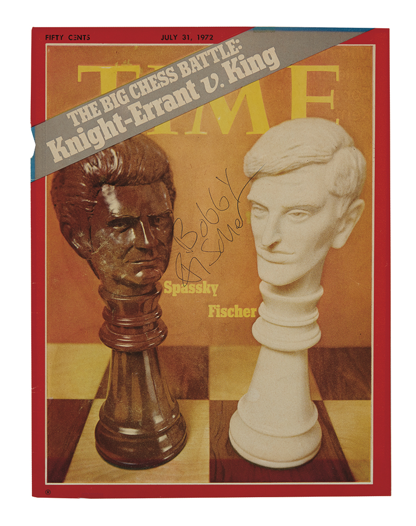 FISCHER, ROBERT JAMES (BOBBY). Signature, on a Time magazine cover featuring the 1972 Spassky-Fischer match.